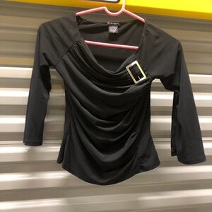 “Fang” Black cowl neck top with buckle detail